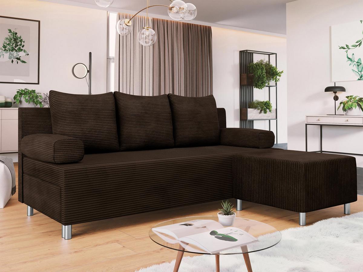 SCHLAFSOFA Dover Cord mit Polsterhocker - Chromfarben/Nussbaumfarben, Holz/Kunststoff (192/80cm) - MIRJAN24