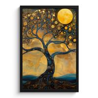 POSTER MIT RAHMEN Baum - Mond - Blumen - Gold - Kunst Bilder mit Rahmen 40x60 cm - Orange, Papier (40/60cm) - MuchoWow