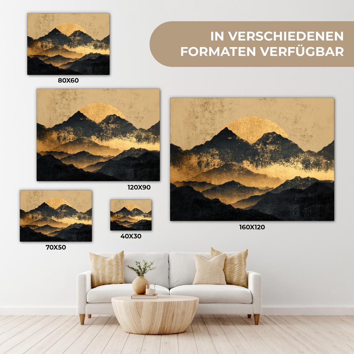LEINWANDBILD Goldene Berge bei Mondschein Wandbild 40x30 cm - Goldfarben, Textil (40/30cm) - MuchoWow