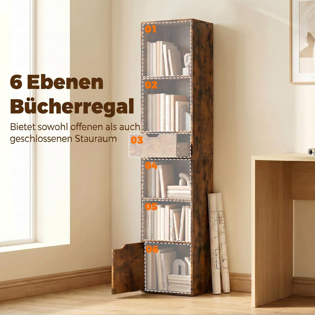 BÜCHERREGAL Spanplatte Braun - Braun, Holzwerkstoff (24/158/30cm) - HOMCOM