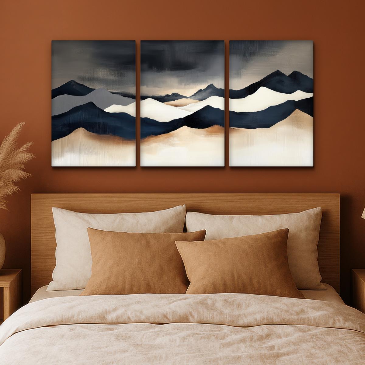 LEINWANDBILD 3er Set Landschaft - Abstrakt - Modern 120x60 cm - Dunkelblau, Textil (120/60cm) - MuchoWow