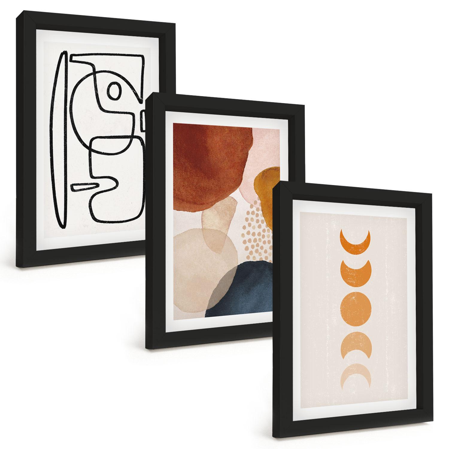 BILDER SET 3er Set - 20x30 cm Schwarzer Rahmen - Abstrakte Farbdekorationen - Schwarz, Kunststoff (20/30cm) - TULUP