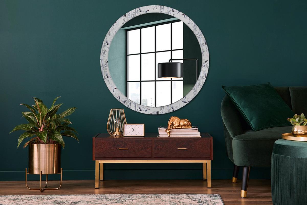 SPIEGEL Rund Ø 100 cm mit Aufdruck - Blau/Weiß, Glas (100/100/0.4cm) - Wallfluent