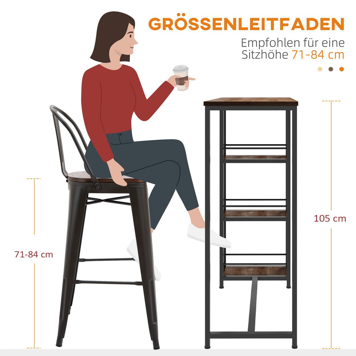 BARTISCH, Spanplatte, Stahl, Braun - Braun, Kunststoff (120/40/105cm) - HOMCOM