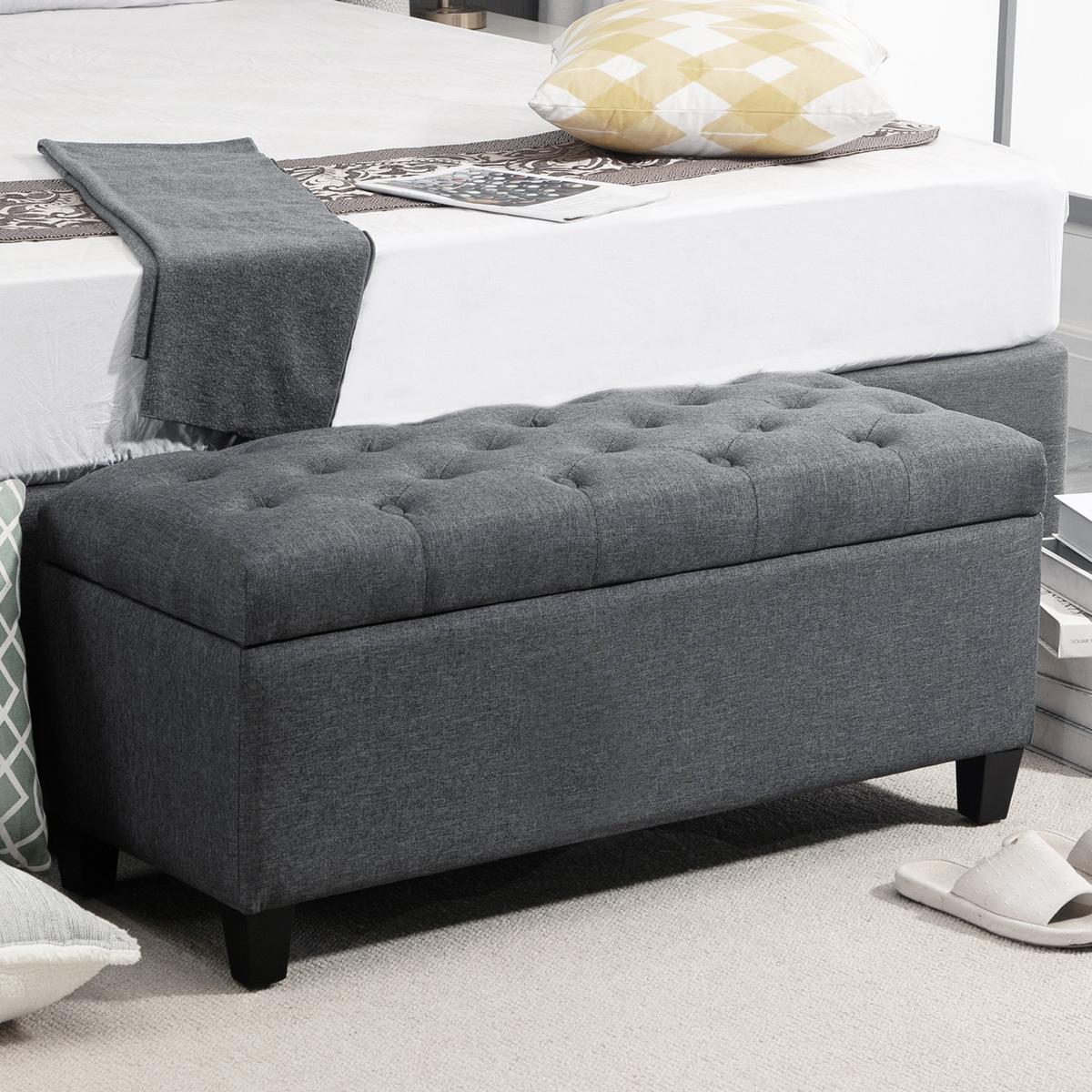 TRUHENBANK leinenartiges Polyester holz Dunkelgrau - Dunkelgrau, Kunststoff (40/44/100cm) - HOMCOM