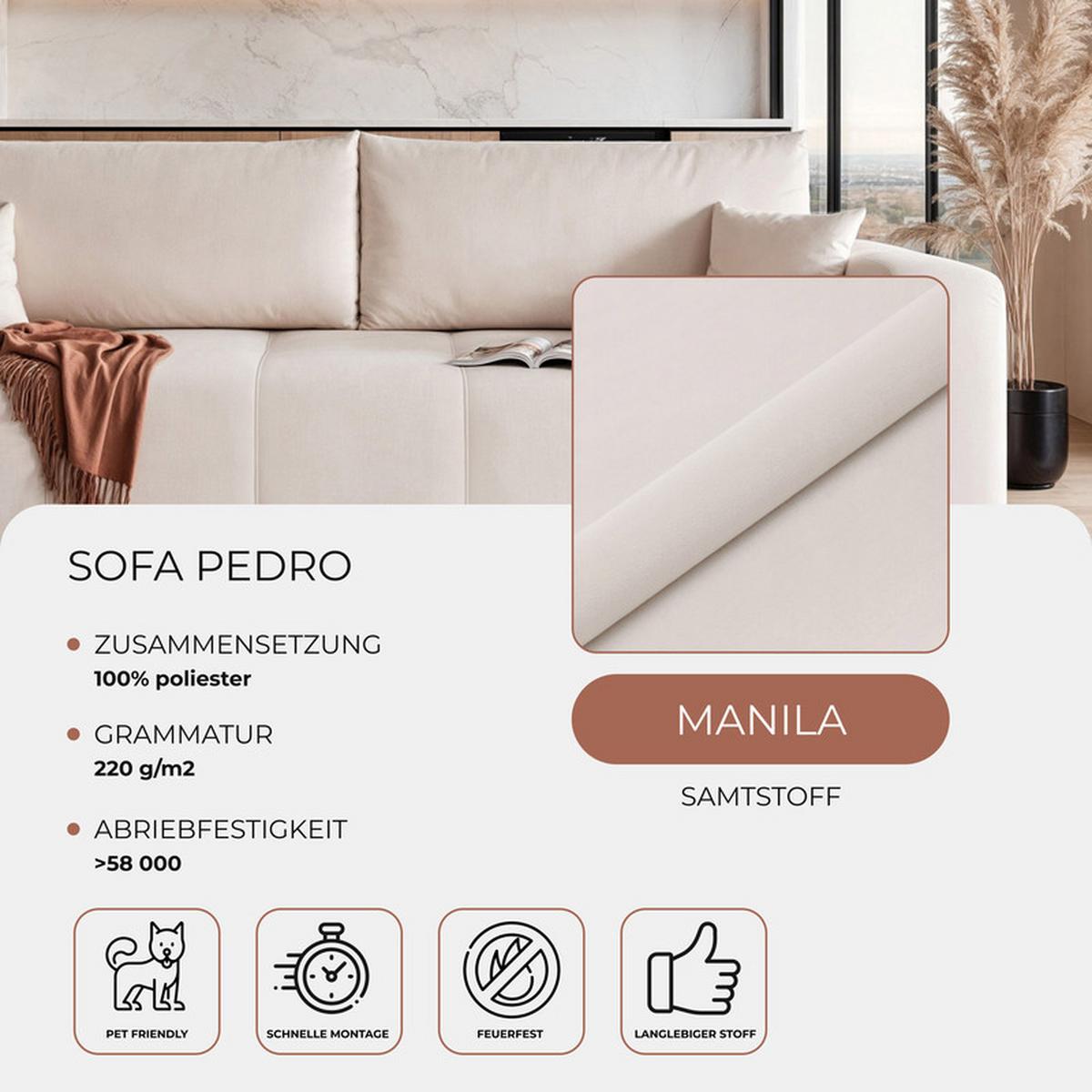 SCHLAFSOFA PEDRO mit Bettkasten Creme - Creme, Holzwerkstoff/Textil (244/79/93cm) - Idohome