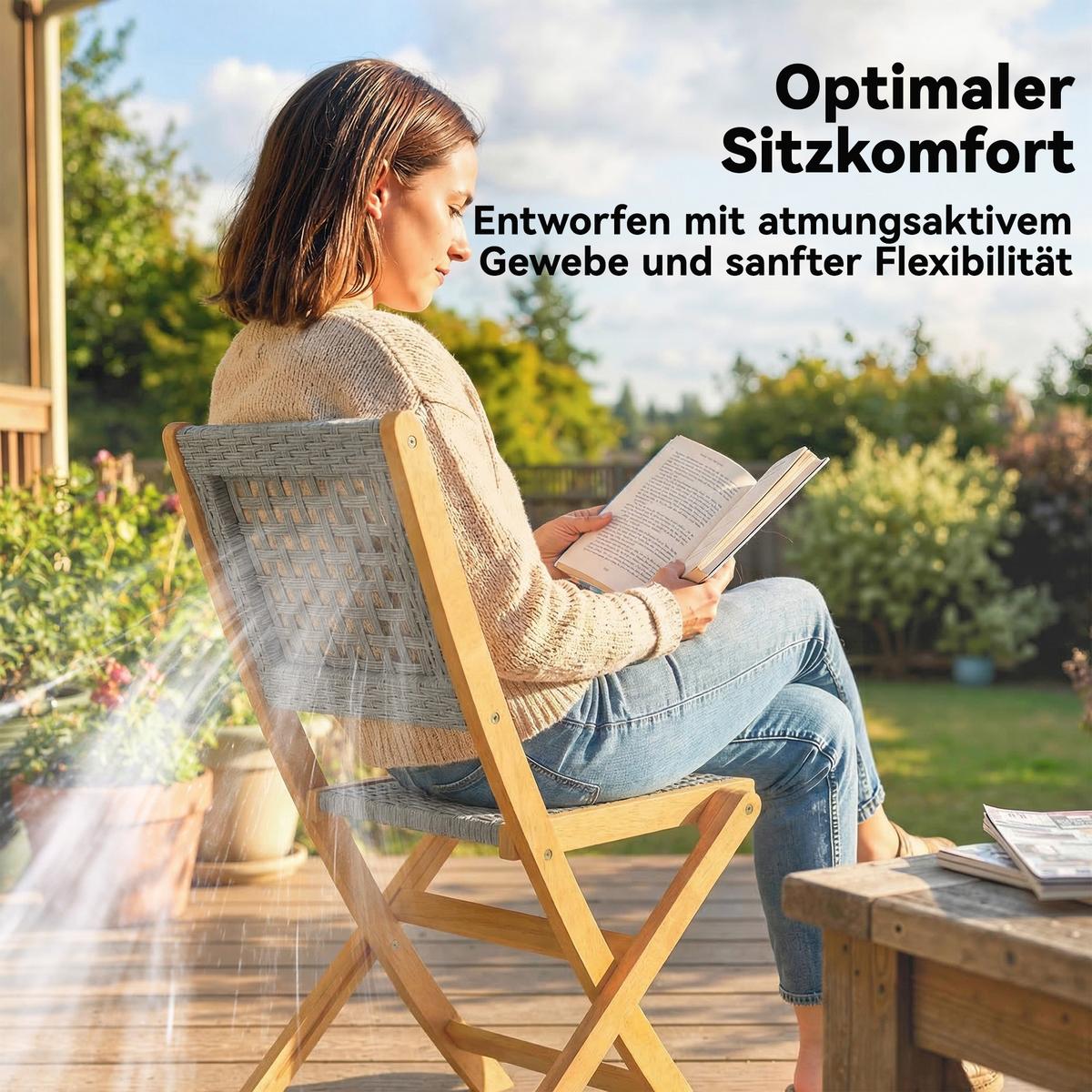 GARTENKLAPPSTUHL 2er Set Akazienholz PE-Rattan Grau - Grau, Holz (47.5/88/56cm) - Outsunny