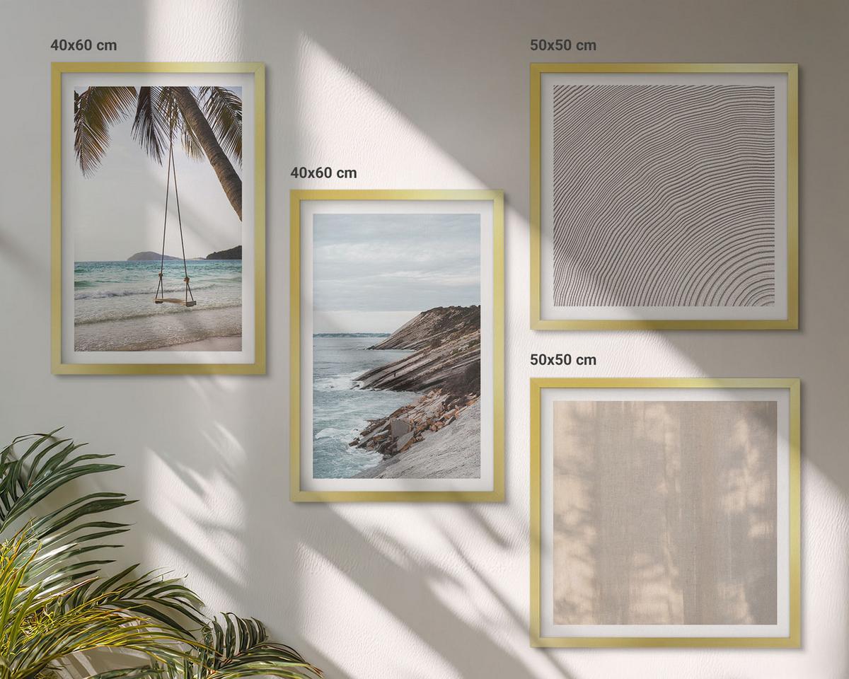 BILDER SET 4er Set - 50x50 cm & 40x60 cm Goldrahmen - Sommerlicher Sandstrand mit Meerblick - Goldfarben, Kunststoff (50/50cm) - TULUP