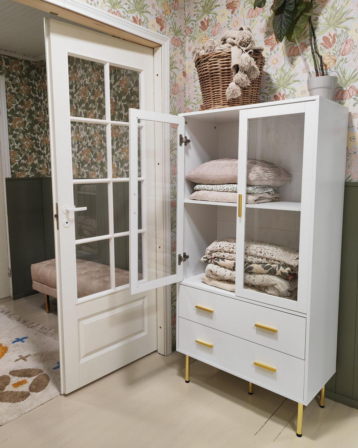 VITRINE mit Glastüren 80 cm Weiß Milora - Weiß, Holzwerkstoff (80/160/40cm) - Beliani