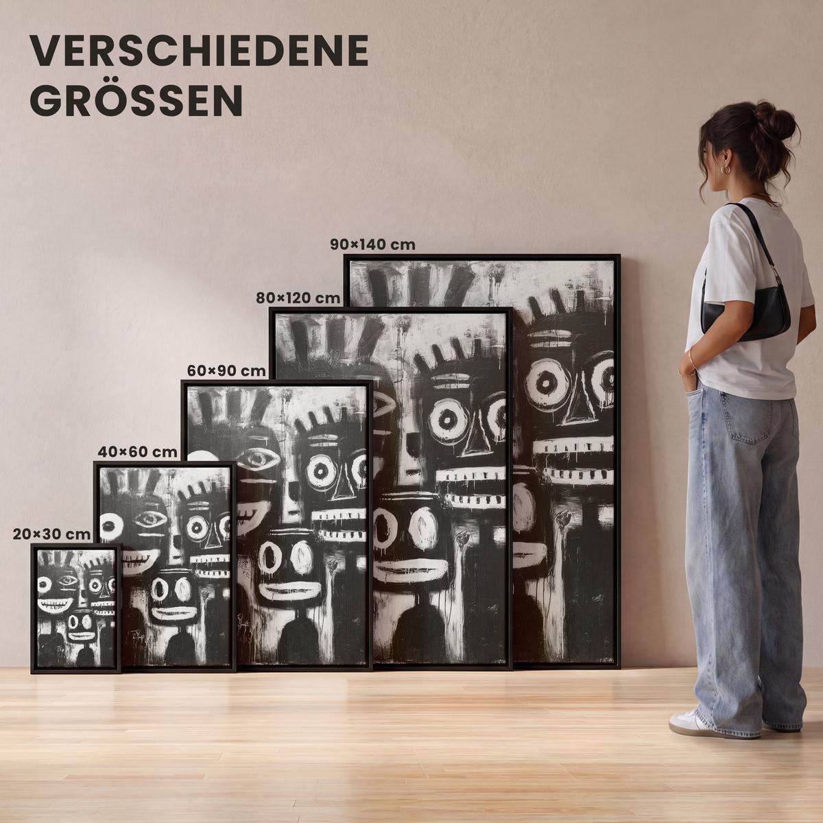 LEINWAND Bilder mit Rahmen - Malerei - Figuren - Schwarz - Abstrakt - 60x90 - Schwarz, Textil (60/90cm) - MuchoWow