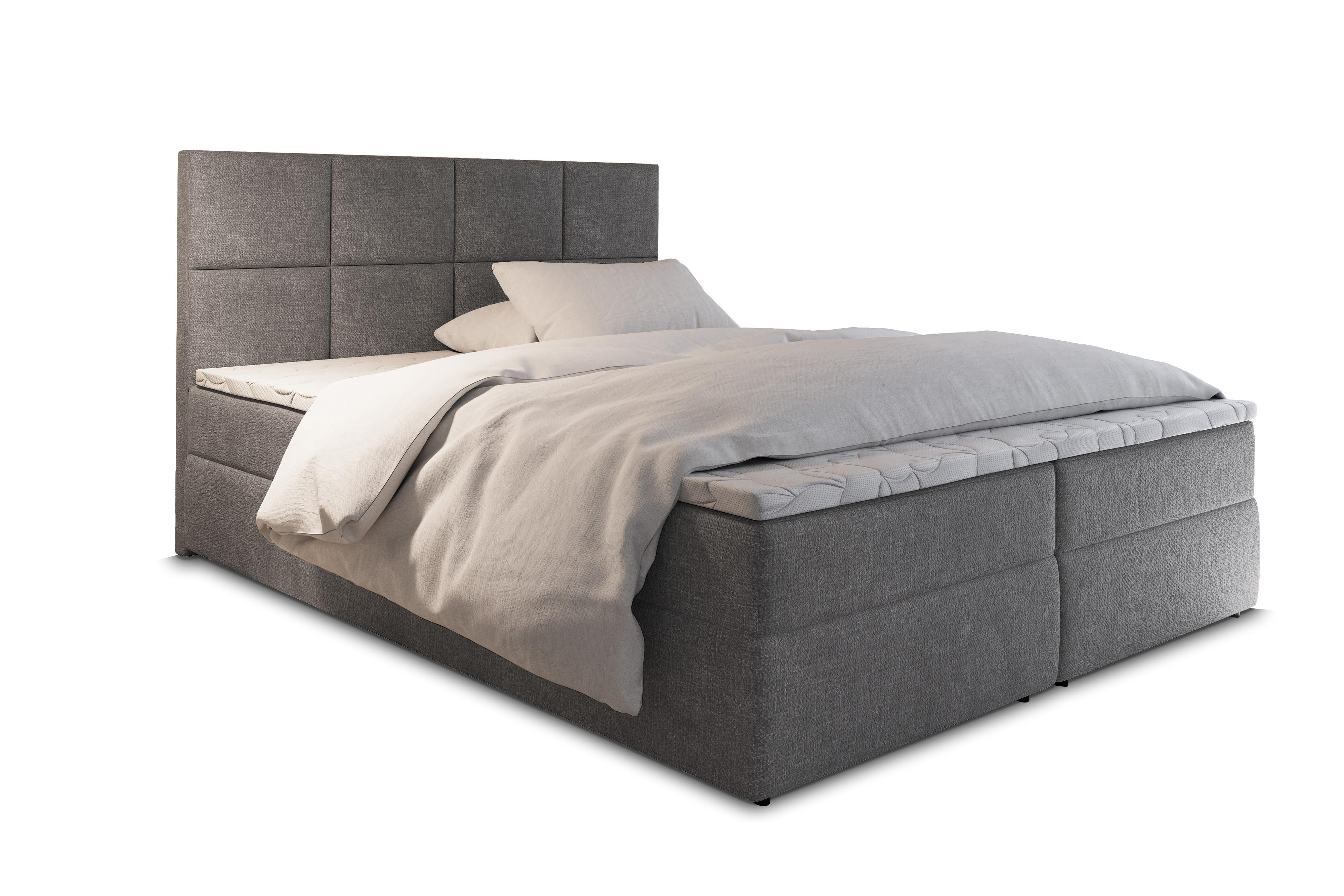 BOXBETT LENA 140x200 cm mit Matratze und Topper - Grau - Grau, Holz (140/200cm) - MASSENO