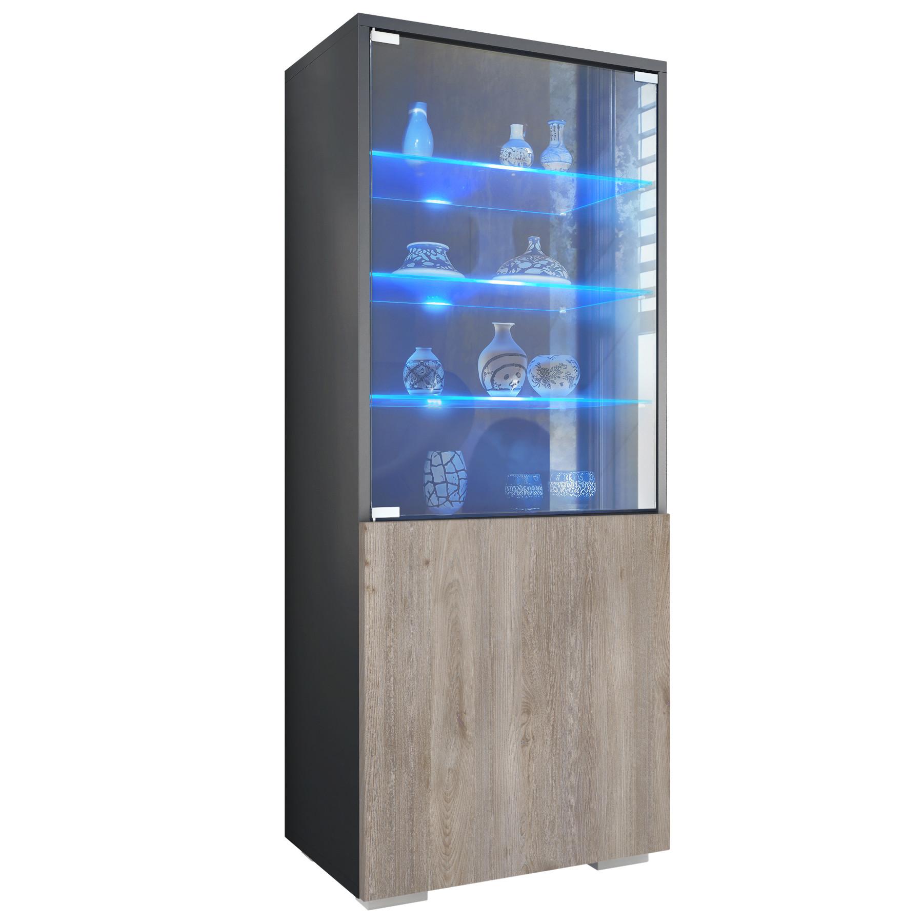 VITRINE Granada Eiche Nordic - Silbereichenfarben, Holzwerkstoff (50/122.5/34.5cm) - Vladon