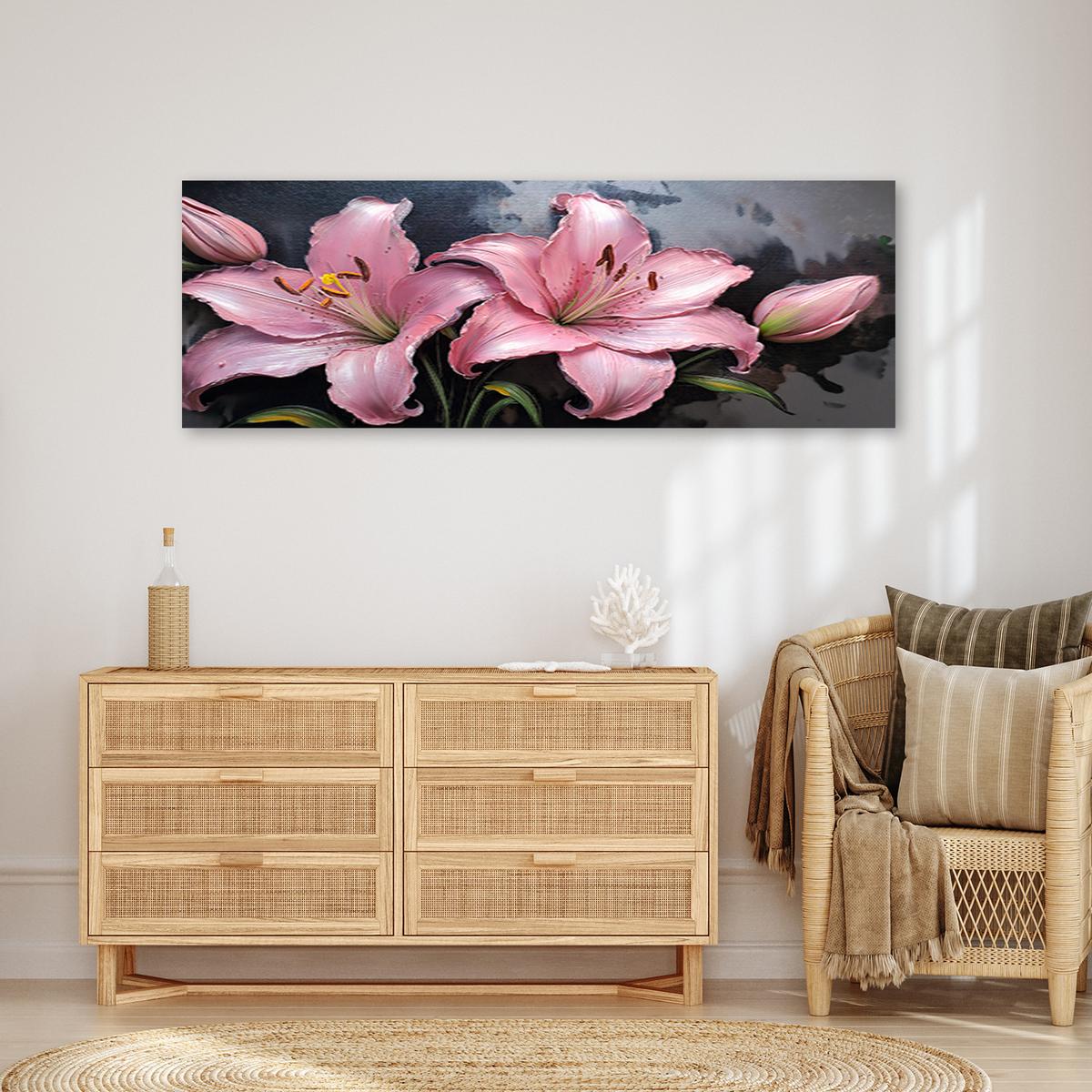 WANDBILD lilien rosa blumen pflanzen pastelle - Pink, Textil (90/30cm) - Feeby
