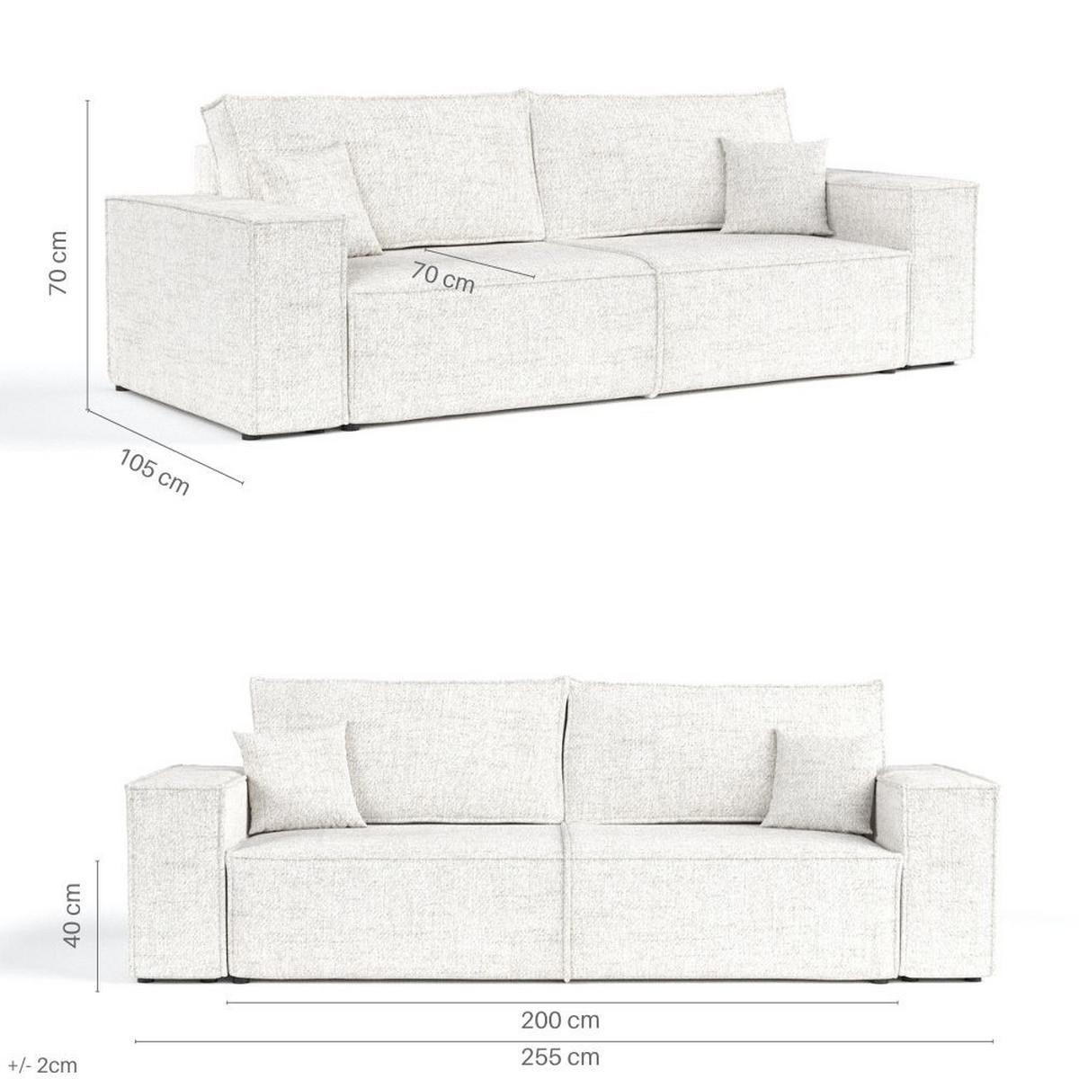 SOFA RESSO mit Schlaffunktion Hellbeige im Neve Stoff - Sandfarben/Schwarz, Holz/Holzwerkstoff (255/70/105cm) - AltaBeds