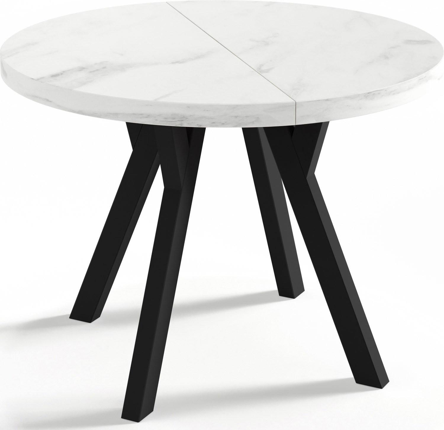 ESSTISCH Twixy runder ausziehbarer, Marmor Weiß 100-200/100/76 cm - Ecru/Schwarz, Holz/Holzwerkstoff (100/200/76cm) - WFL GROUP