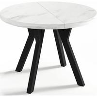ESSTISCH Twixy runder ausziehbarer, Marmor Weiß 100-150/100/76 cm - Ecru/Schwarz, Holz/Holzwerkstoff (100/150/76cm) - WFL GROUP