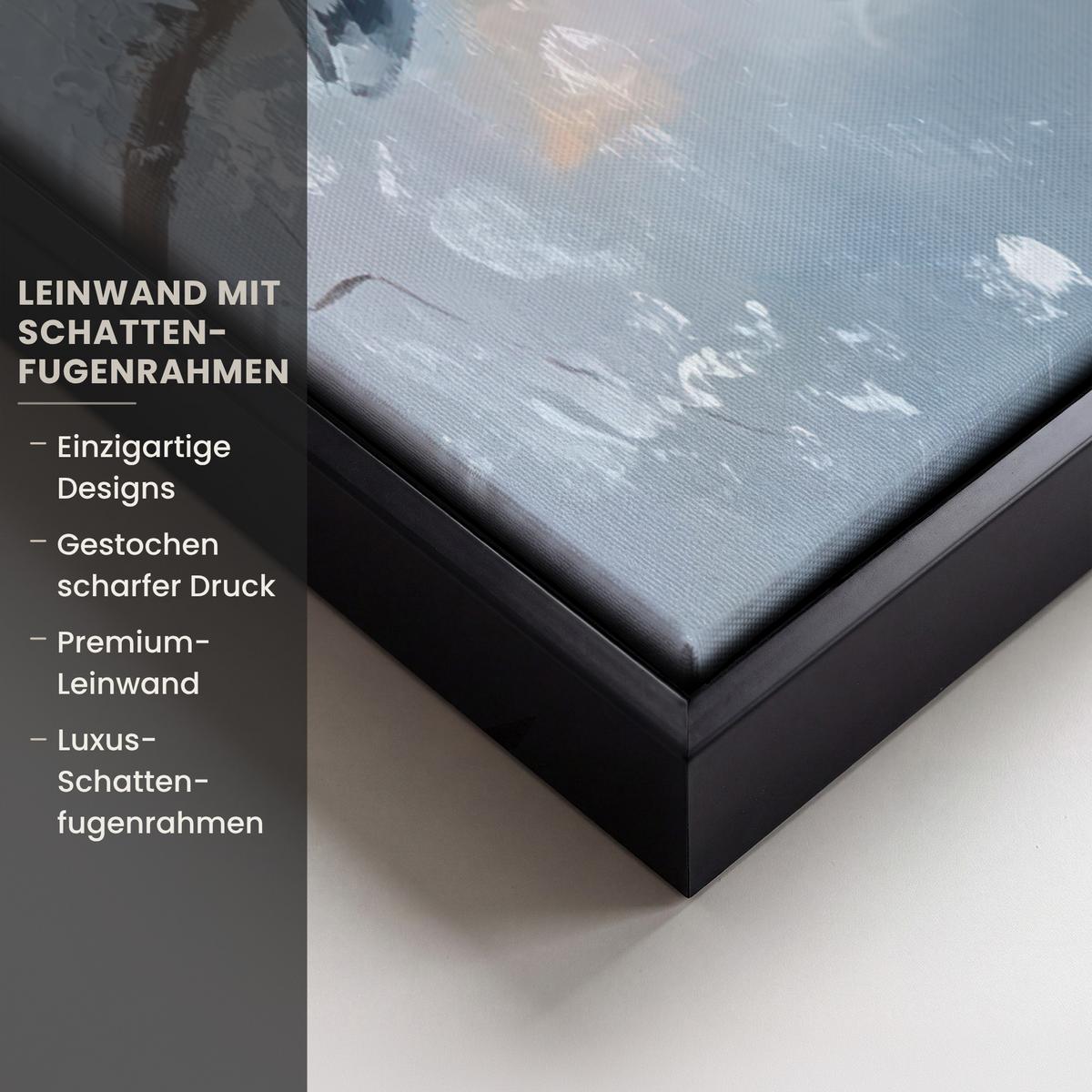 LEINWAND Bilder mit Rahmen - Vögel - Zweig - Winter - Schnee - 60x80 - Pastellblau, Textil (60/80cm) - MuchoWow