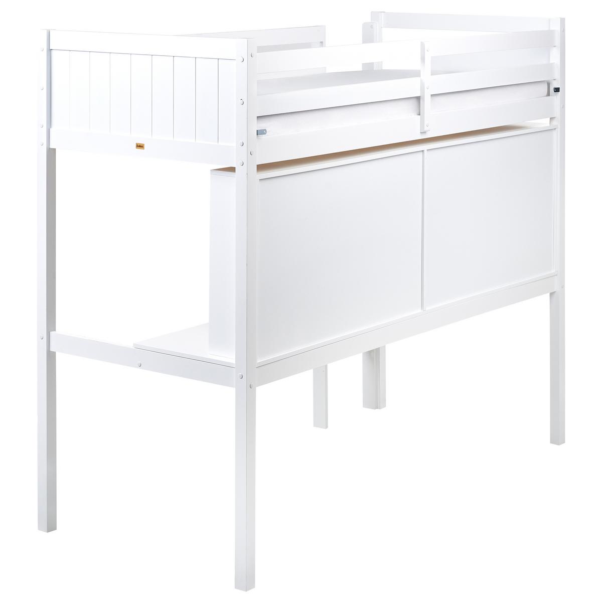 HOCHBETT MIT SCHREIBTISCH 90x200 cm Weiß Foucamont - Weiß, Holz (90/200cm) - Beliani