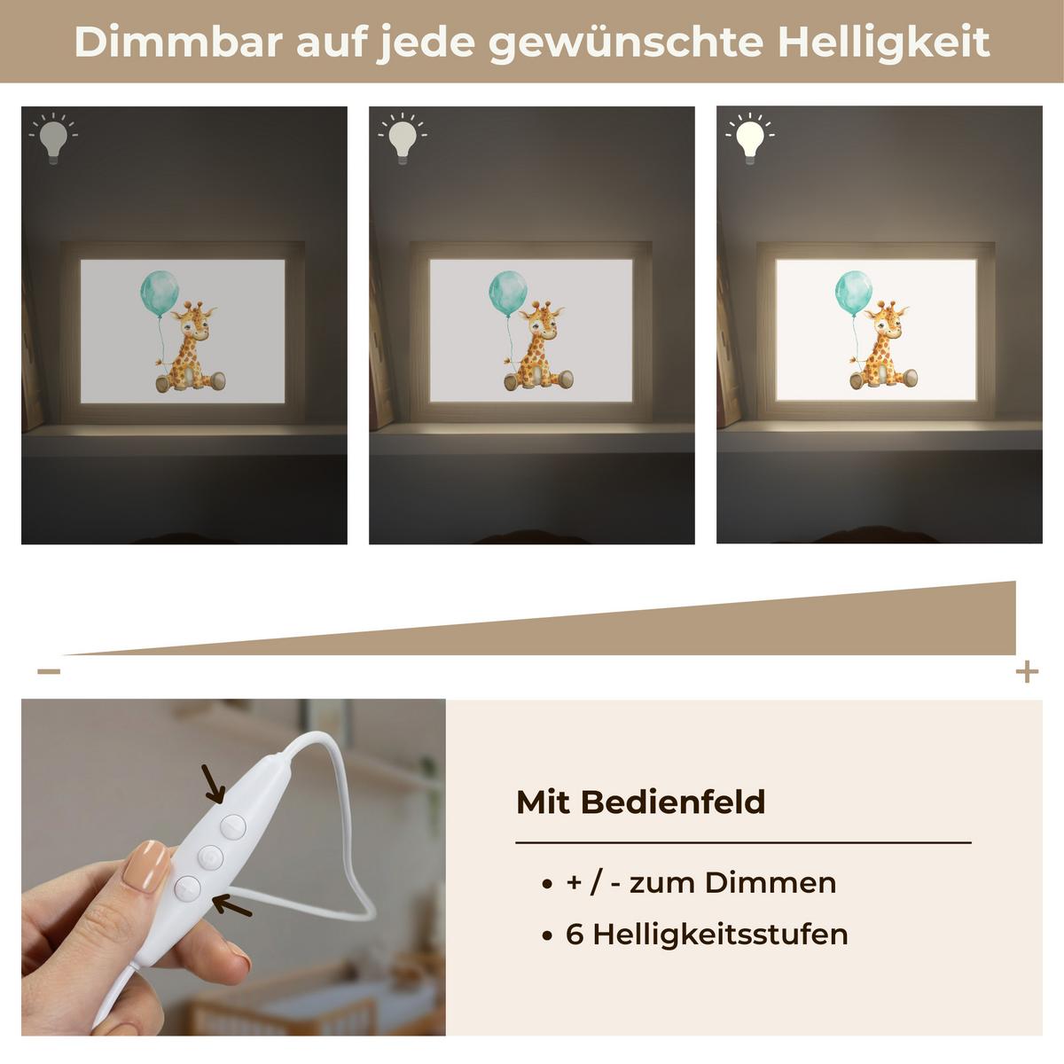 NACHTTISCHLAMPE Giraffe - Baby - Tiere - Blauer Ballon 20x15 cm - Weiß, Holzwerkstoff (8/20/15cm) - OnlyWow