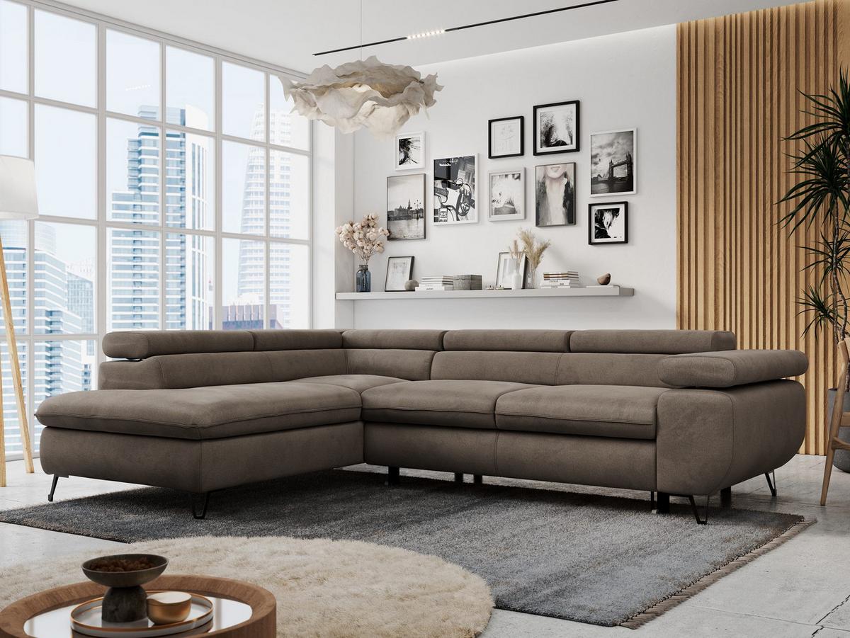 ECKSOFA PETER L Braun Velvet - Links Seite - Schwarz/Braun, Textil/Metall (208/273cm) - MKS