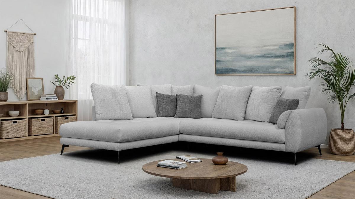ECKSOFA CALME 5-Sitzer, hellgrau - Hellgrau/Schwarz, Holz/Textil (294/229cm) - Wozimo