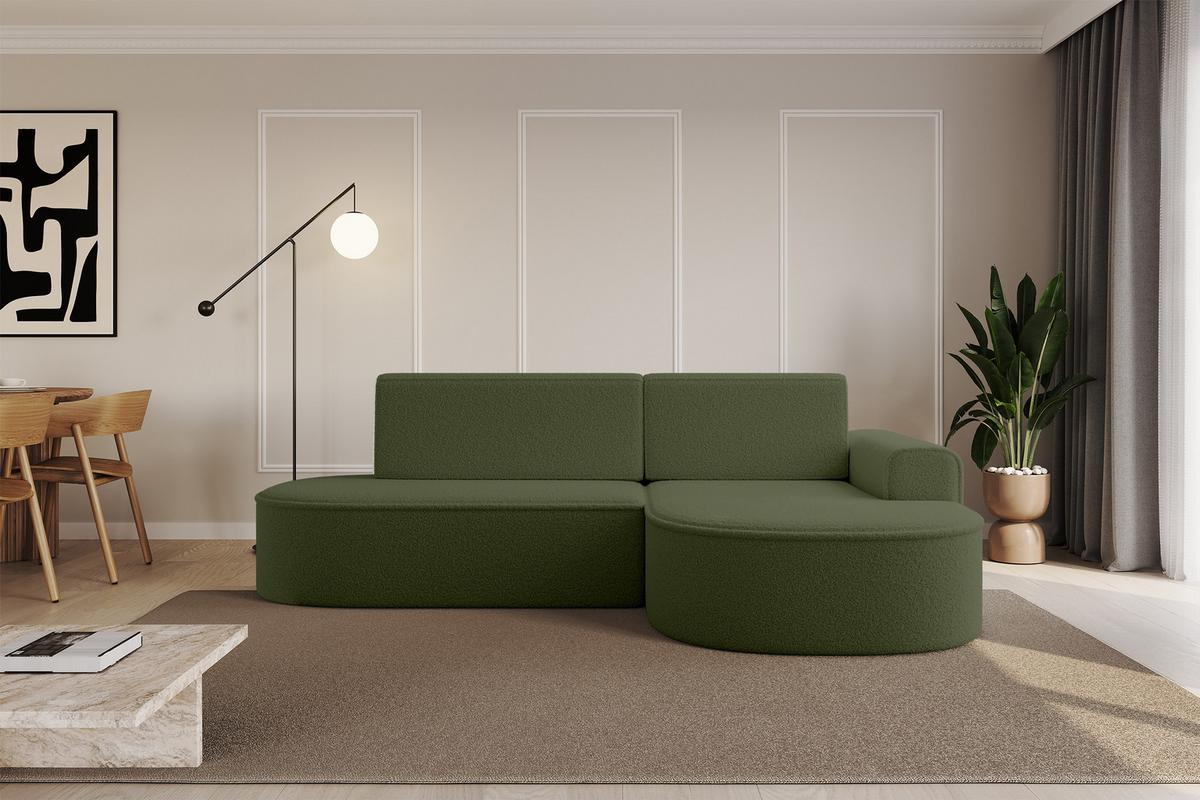 ECKSOFA mit Schlaffunktion und Bettkasten Ottomane Rechts MARI-L1-S - 283x167x73 cm Grün Bouclé - Schwarz/Grün, Holzwerkstoff/Kunststoff (167/283cm) - ALTDECOR