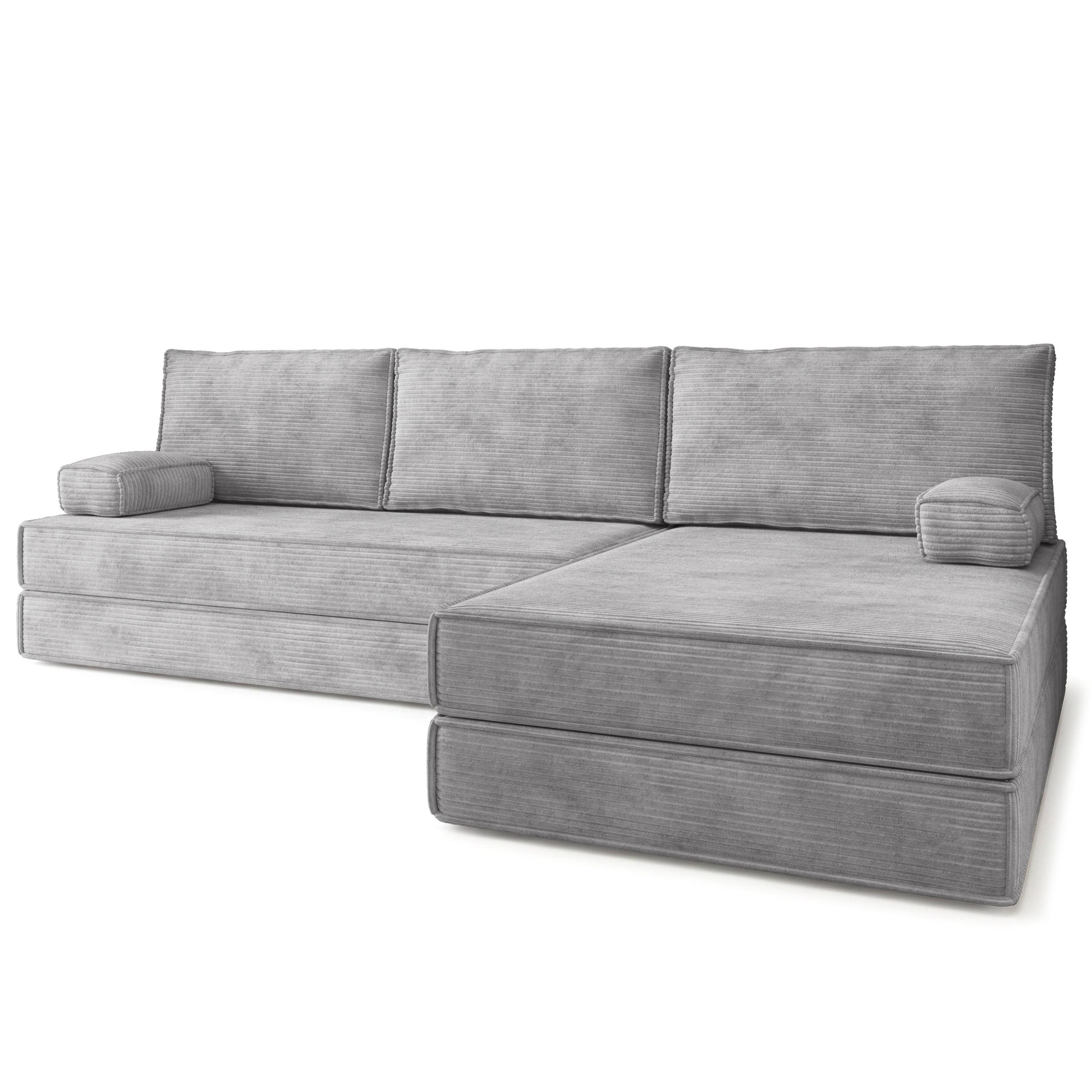 ECKSOFA ANKO modulares Boneless Sofa mit Schlaffunktion Hellgrau Kordstoff - Hellgrau, Textil (270/160cm) - MASSENO