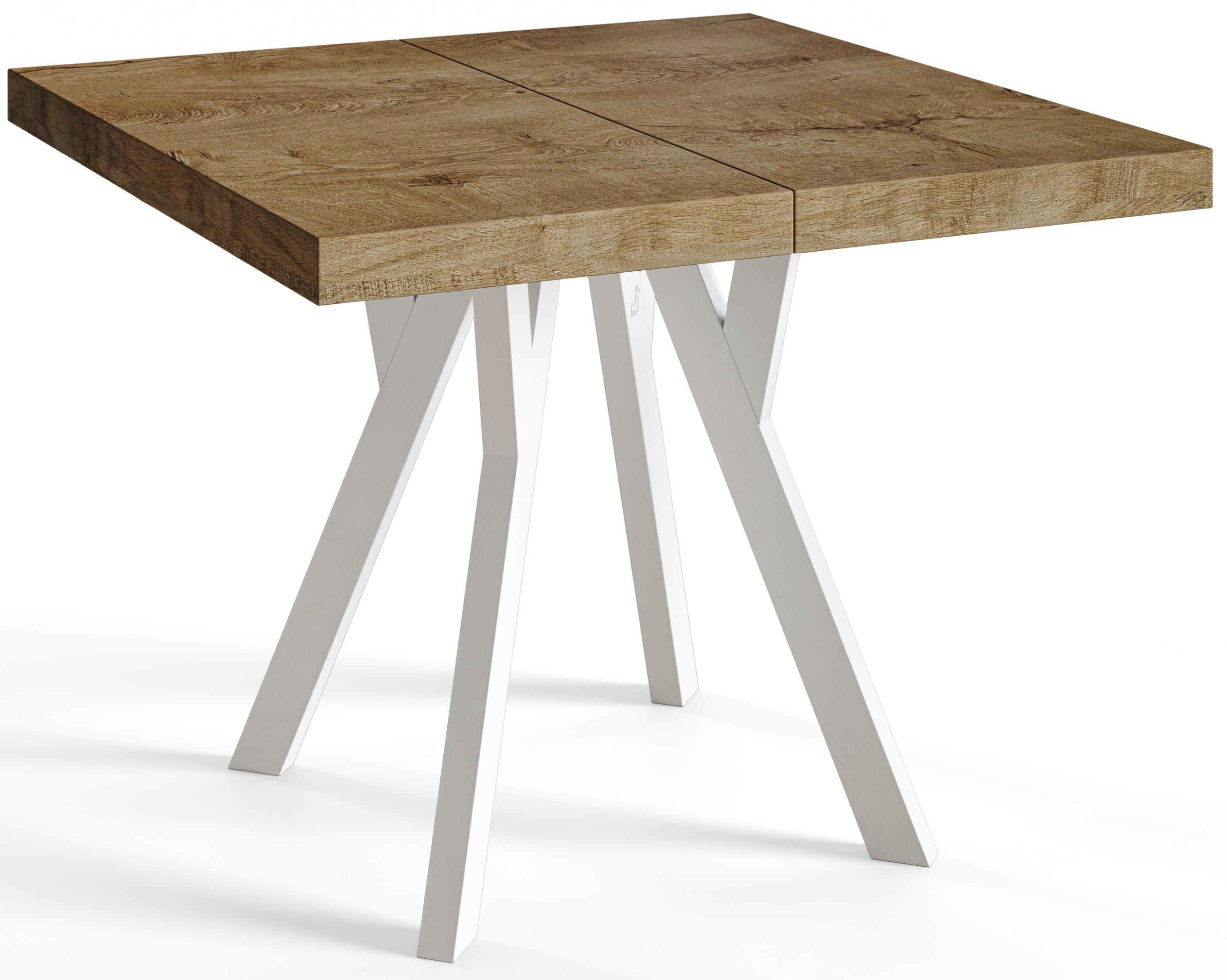 QUADRATISCHER Esstisch ausziehbar – Moderner Wohnzimmertisch und Küchentisch – Tisch mit Holzbeinen, Durchmesser 100 - 200 cm - Farbe Lefkas - Dunkelbraun/Weiß, Holzwerkstoff (100/100/77cm) - Alpi-Möbel