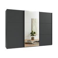 SCHWEBETÜRENSCHRANK 3-türig B300/H216/T65 cm in Anthrazit, eine Spiegeltür, Kleiderschrank inkl. Vollausstattung / 22021 - Anthrazit/Rot, Holzwerkstoff/Metall (300/216/65cm) - luma-home