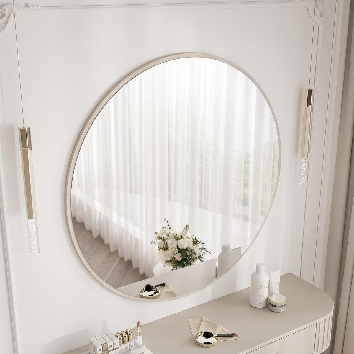 WANDSPIEGEL OVALINE 100 cm Beige - Beige, Glas/Holzwerkstoff (100/100/1.6cm) - Idohome