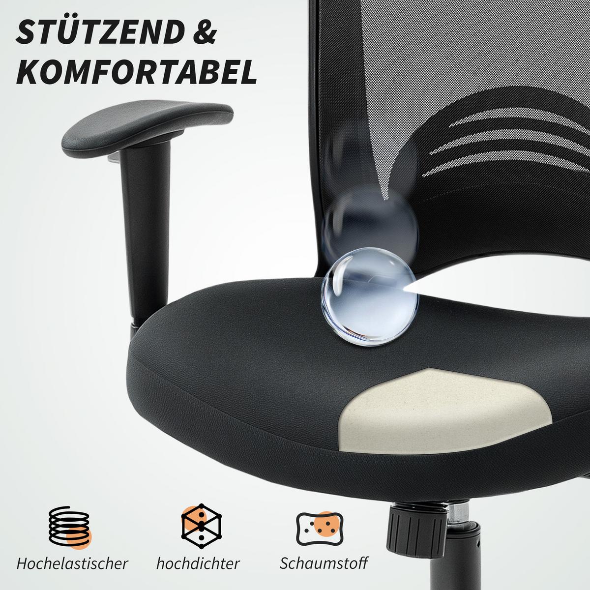 NETZ-BÜROSTUHL Verstellbarer Schreibtischstuhl mit Netzstoff-Rückenlehne Schwarz - Schwarz, Textil (59/102.5/65cm) - HOMCOM