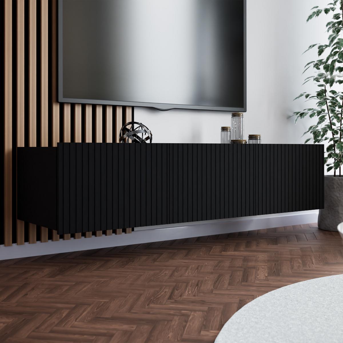 LOWBOARD Kavell mit 2 Türen, 150 cm, stehend/hängend, schwarz matt - Schwarz, Holzwerkstoff (150/37.5/43cm) - Beautysofa