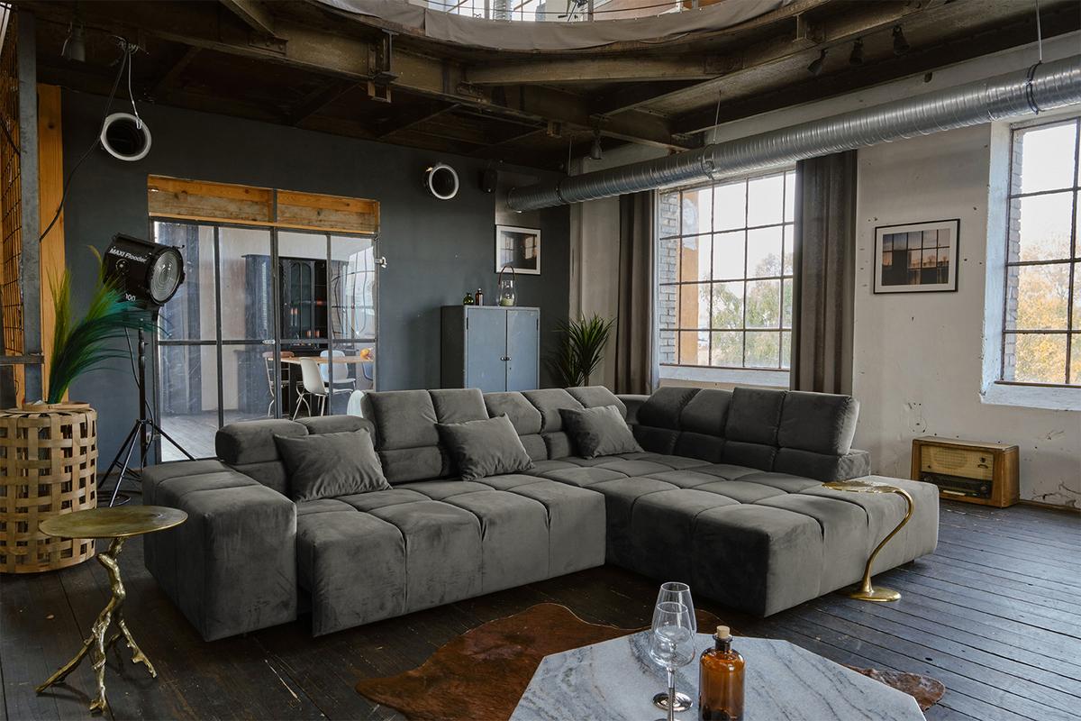 ECKSOFA MIT MOTORISCHEM SITZVORZUG NEVADA Grau Velvet Relaxfunktion - Schwarz/Grau, Textil (319/215cm) - KAWOLA