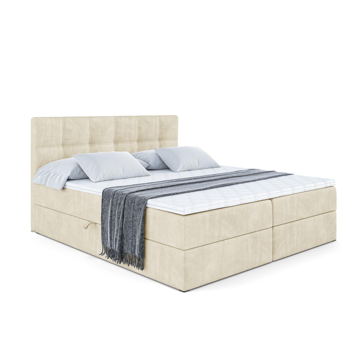 BOXBETT mit Matratze H4 und Lattenrost - MARCE - 200 x 200 cm - Beige - Beige, Holzwerkstoff (200/200cm) - ALTDECOR