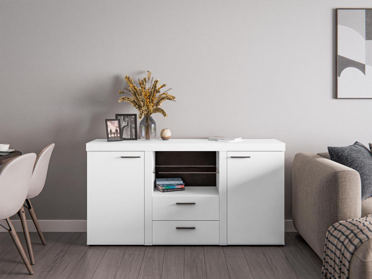 SIDEBOARD Spacoro 2F2S Weiß Matt 156,4/82/40,3 cm – Schubladenschrank Kommode Modern - Weiß, Holzwerkstoff/Kunststoff (156/82/40cm) - AX Living