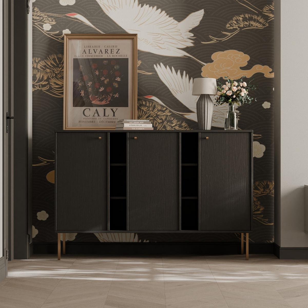 KOMMODE FLOW 157/41/95 cm, Schwarz - Schwarz, Holzwerkstoff/Metall (157.7/95/40.8cm) - Idohome