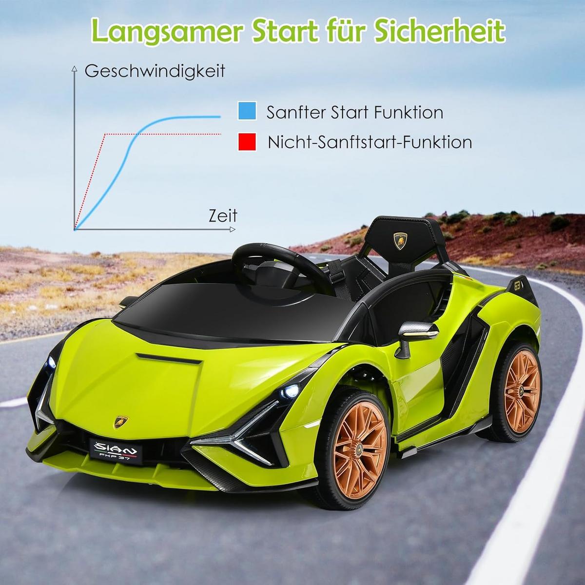 KINDERAUTO Lamborghini 12V Grün - Grün, Kunststoff (108/41/64cm) - COSTWAY