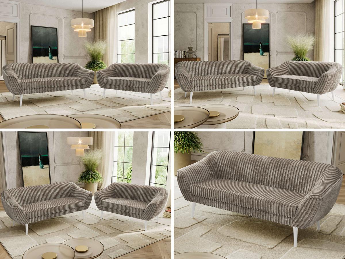 SITZGARNITUR PIRS 3+2 - Hellbraun Cord - Weiße Beine - Hellbraun/Weiß, Holzwerkstoff/Textil (180/75/74cm) - MKS