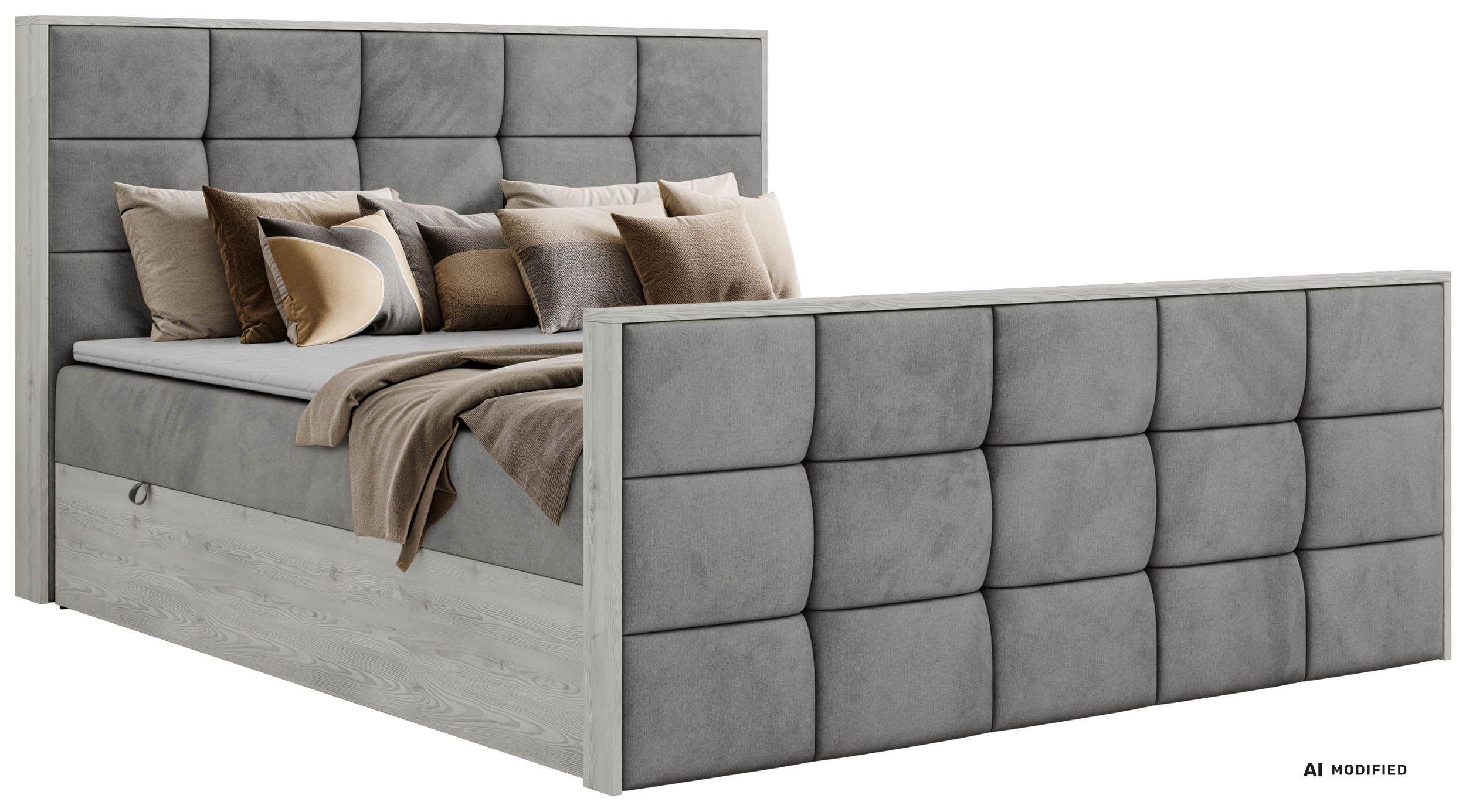 BOXBETT ALNOR DUO 140/200 - Hellgrau Velvet - Topper T25 - H4 - Hellgrau/Schwarz, Kunststoff/Textil (140/200cm) - MKS