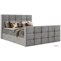 BOXBETT ALNOR DUO 140/200 - Hellgrau Velvet - Topper Visco - H4 - Hellgrau/Schwarz, Kunststoff/Textil (140/200cm) - MKS