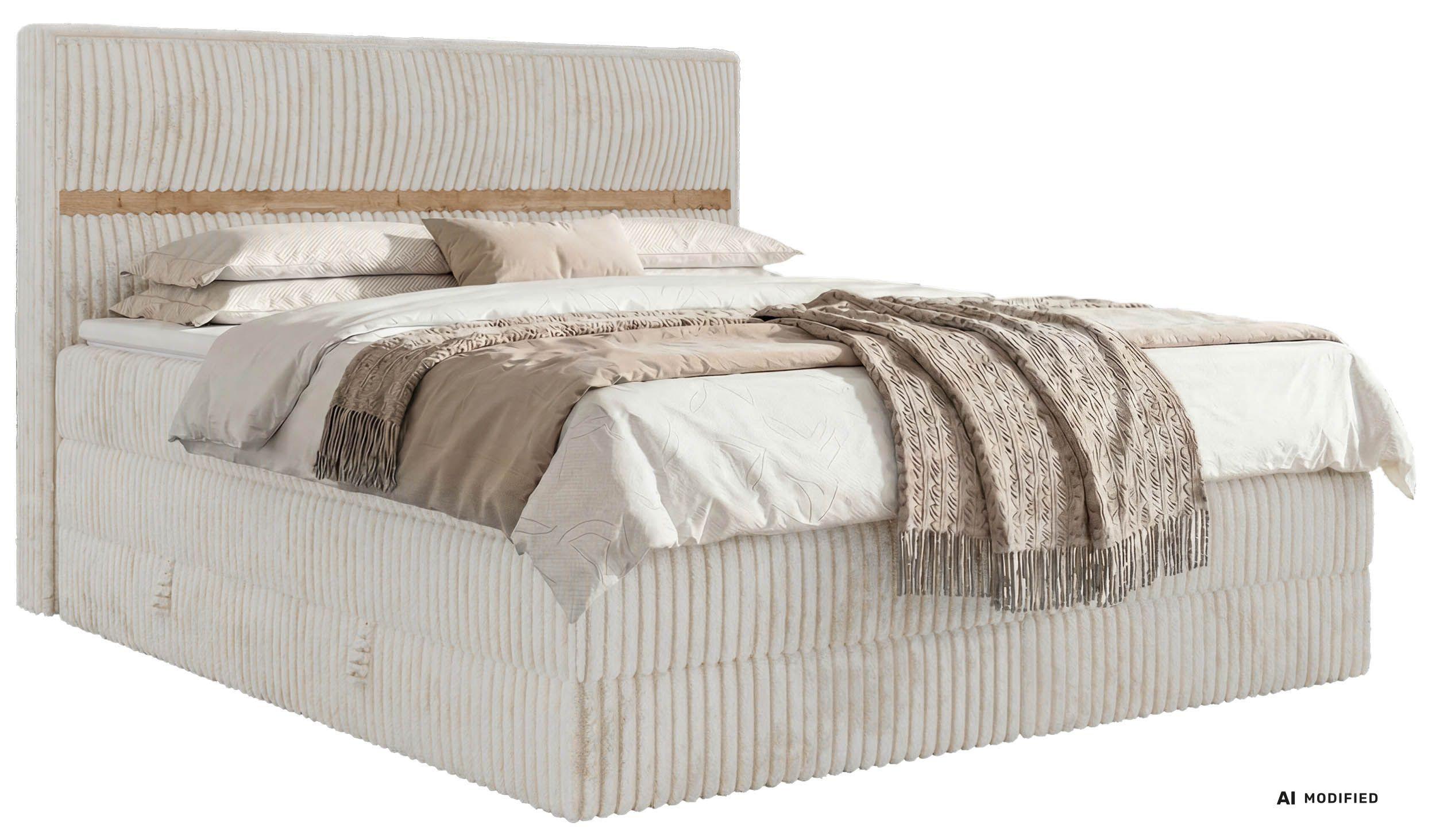 BOXSPRINGBETT ORVO KING 200/200 - Beige Cord - Topper Visco - H3 - Beige/Schwarz, Kunststoff/Textil (200/200cm) - MKS