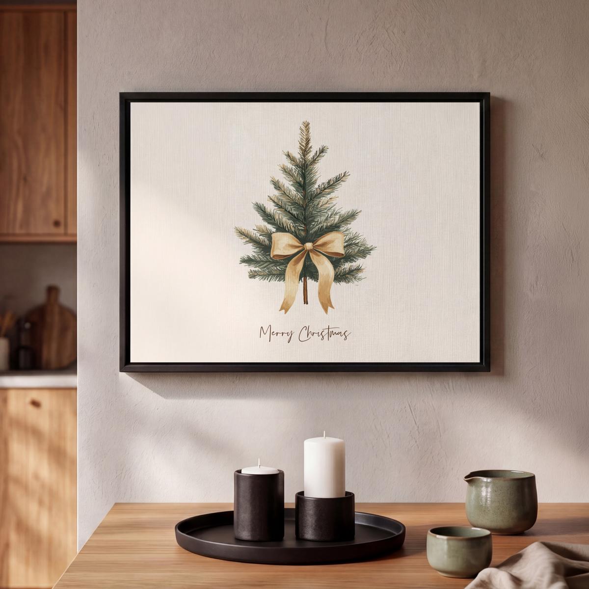 LEINWAND Bilder mit Rahmen - Weihnachtsbaum - Weihnachten - Frohe Weihnachten - Beige - 40x30 - Sandfarben, Textil (40/30cm) - MuchoWow