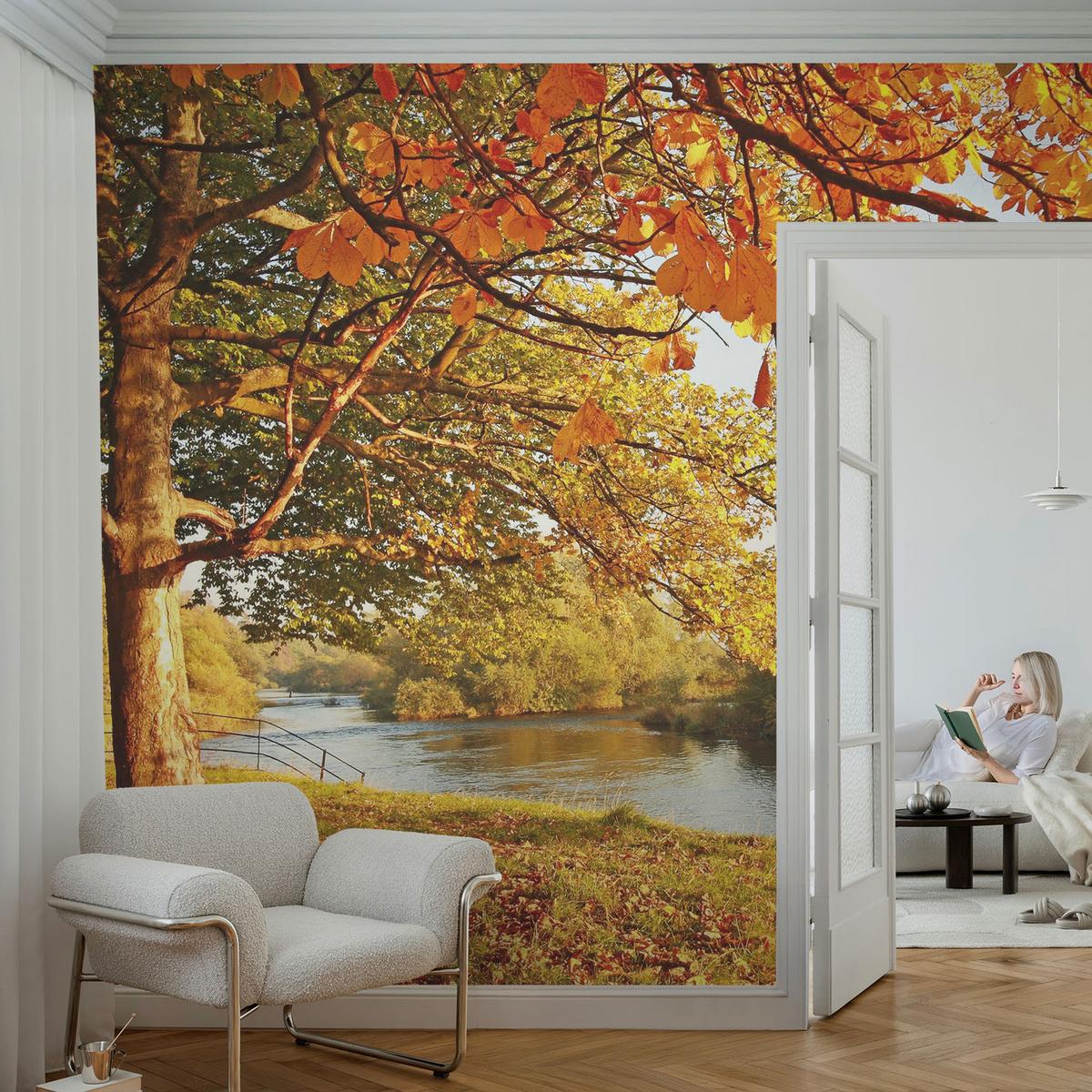 FOTOTAPETE 312x219 cm - Küstenherbst - Gelb, Textil (312/219cm) - Wallfluent
