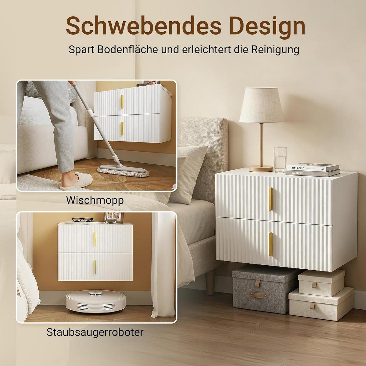 NACHTTISCH mit 2 Schubladen 40x30x30cm - Weiß, Holzwerkstoff (40/30/30cm) - SoBuy