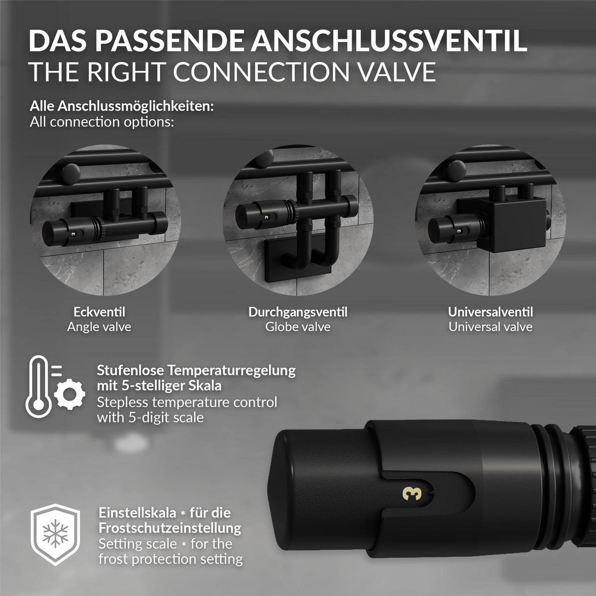 ANSCHLUSSGARNITUR Badheizkörper Schwarz Eckform - Schwarz, Metall - LuxeBath