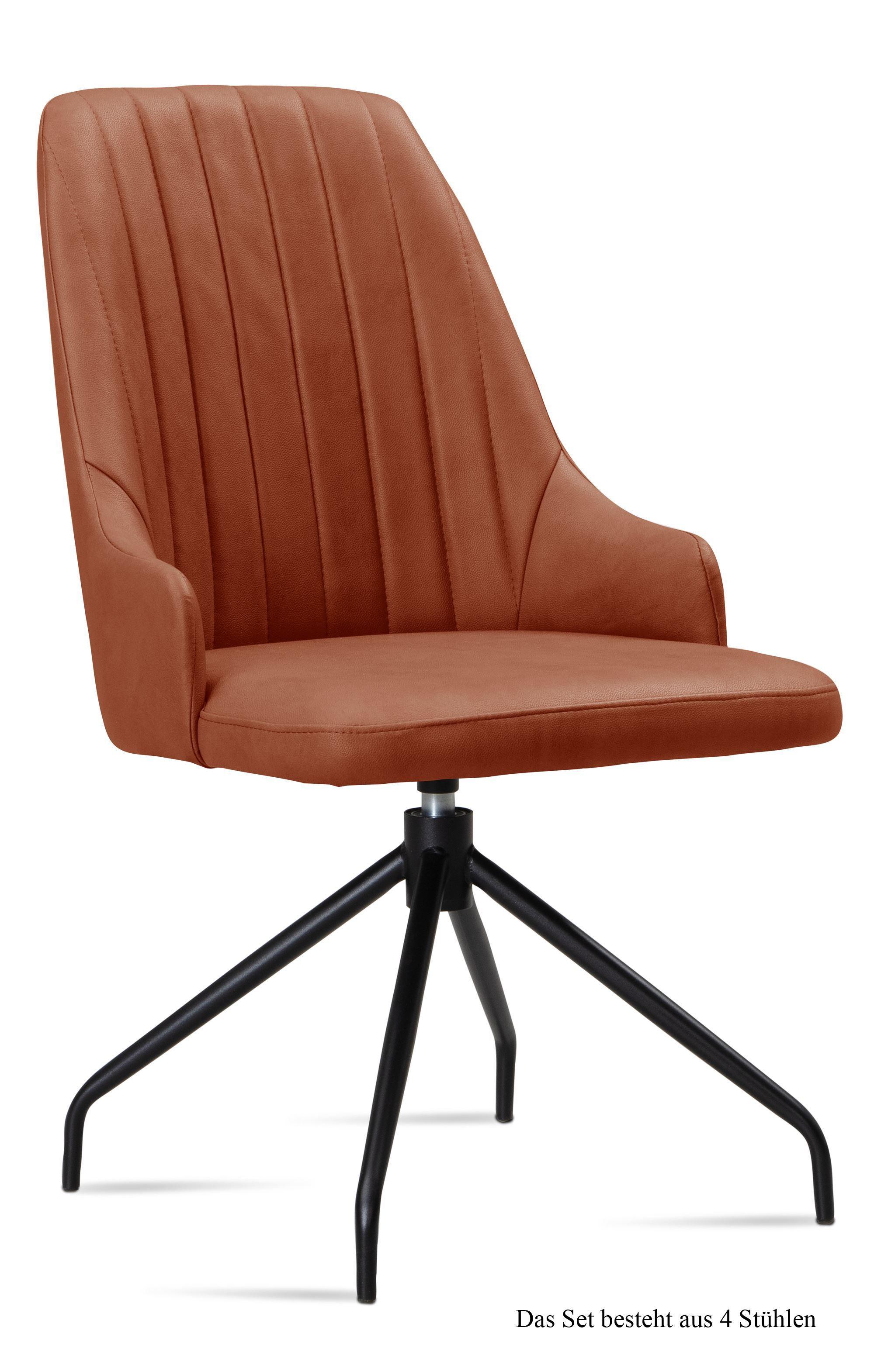 ESSZIMMERSTUHL drehbar (4er-Set) Doreen 52x91x60 Schwarz/Cognac - Cognac/Schwarz, Kunststoff (60/91/52cm) - 58aufmkessel