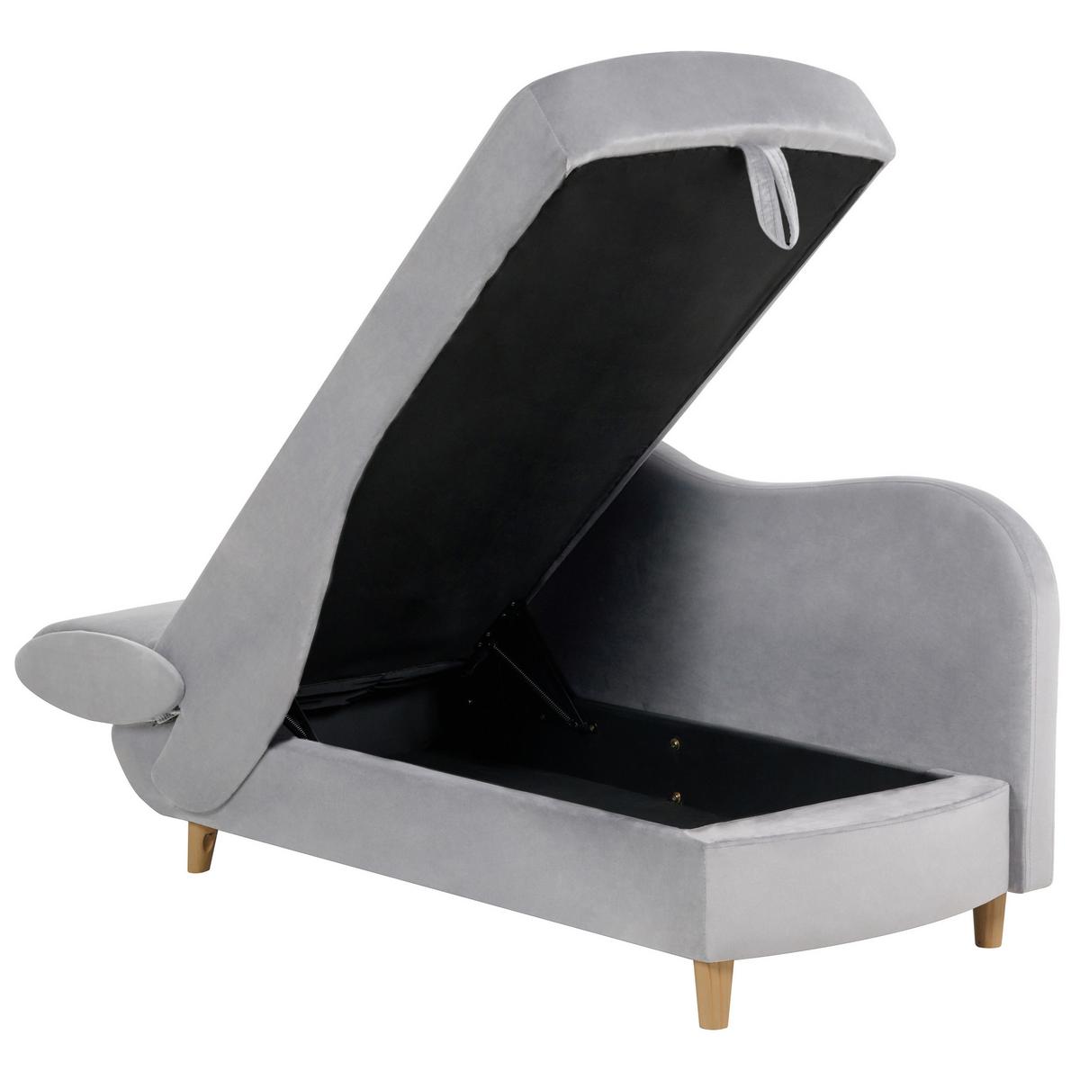 CHAISELONGUE Samtstoff hellgrau mit Bettkasten linksseitig Meri - Hellbraun/Grau, Textil (156/73/69cm) - Beliani