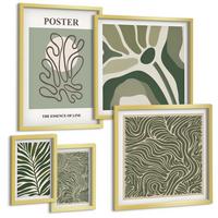 BILDER SET 5er Set - 50x50 cm & 20x30 cm & 40x60 cm Goldrahmen - Blattmuster und wellenförmige Formen - Goldfarben, Kunststoff (40/60cm) - TULUP