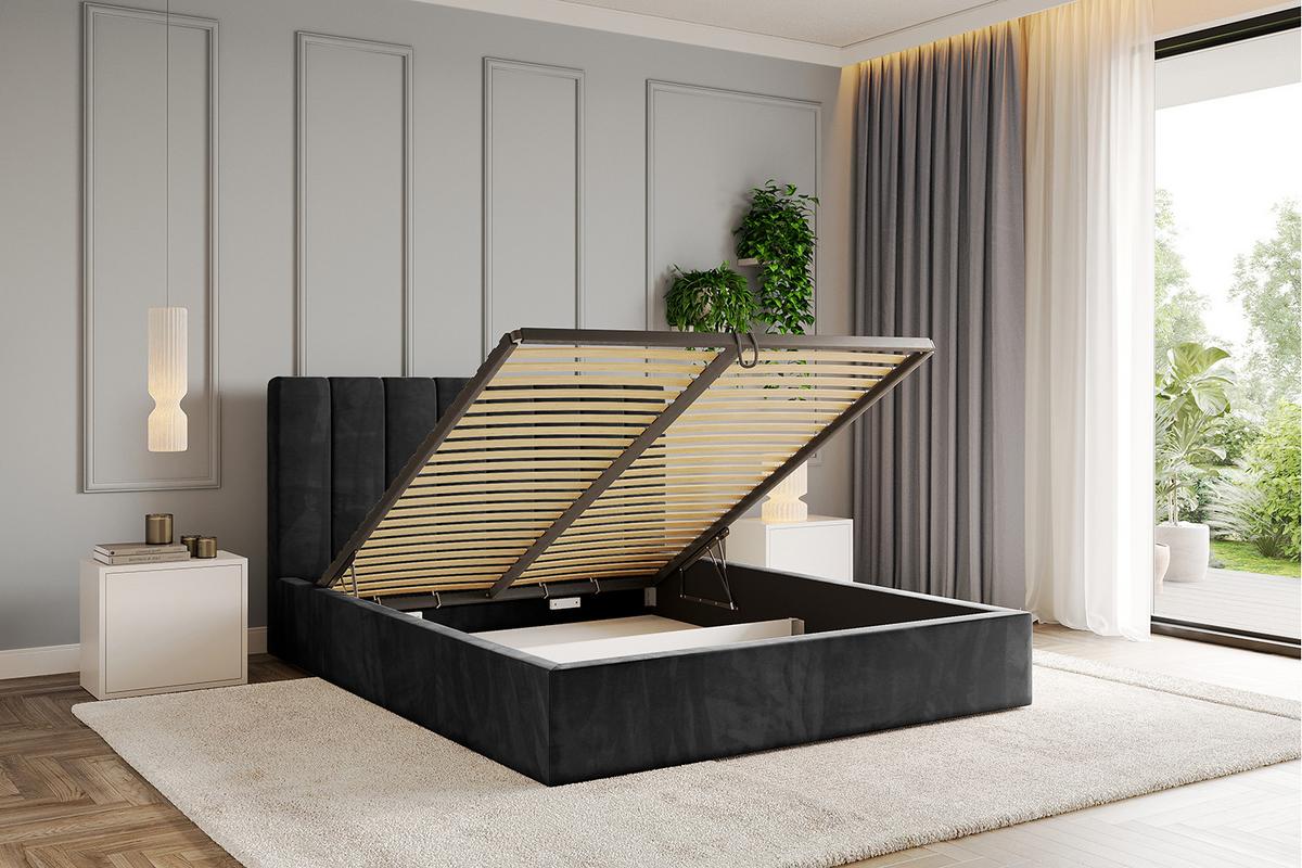 POLSTERBETT mit Bettkasten und Lattenrost, Bett mit Matratze H3/H4 - STERA 160x200 Schwarz - Schwarz, Holzwerkstoff/Textil (160/200cm) - ALTDECOR