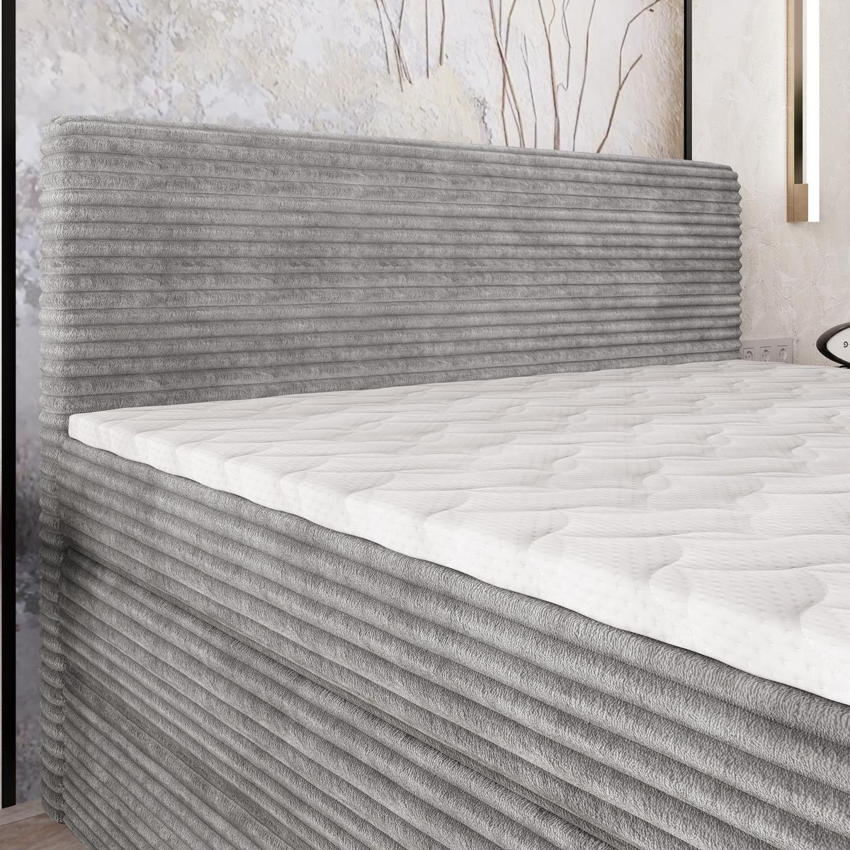 BOXSPRINGBETT LUNERA 140x200 cm mit Matratze und Topper - Hellgrau - Grau, Holz (140/200cm) - MASSENO